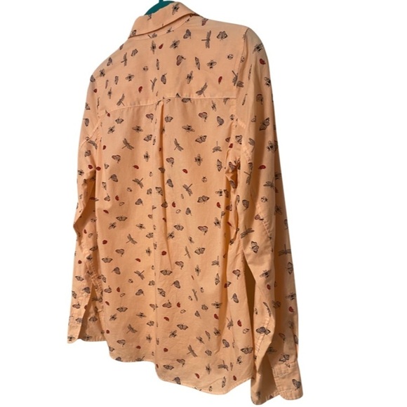 GAP Fitted Boyfriend Shirt Button Down Peach Colored with Bugs Size XS - Picture 10 of 15